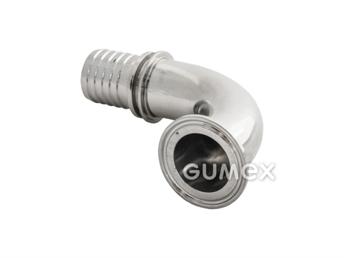 Hadicový násadec 90° CLAMP s prstienkom pre zalisovanie DN32, tŕň na hadicu 32mm, 16bar, DIN 32 676, nerezová oceľ AISI 316
